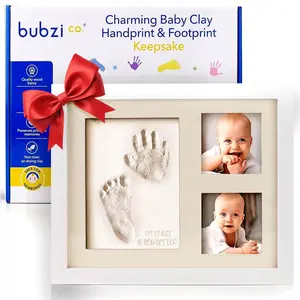Bubzi Co Baby Footprint Kit, Baby Foot and Hand Print Kit, Baby Keepsake Frame, Nursery Pictures Frames, Hand Print Mold Kit, New Mom Gifts, Newborn Essentials Must Haves, Baby Shower Gifts Care