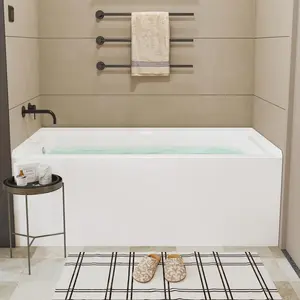 60" Acrylic Soaking Bathtub - White Alcove Tub with Right Drain, Integral Apron, Pop-Up Chrome Drain, Rectangular Soaker Tub for Bathroom