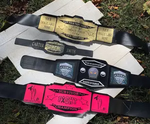 Custom Made Novelty Championship Belt - Our affordable Custom Made Novelty Championship Belts are made of Soft Vinyl & THIN Faux leather (NO METAL OR HARD PLASTIC)