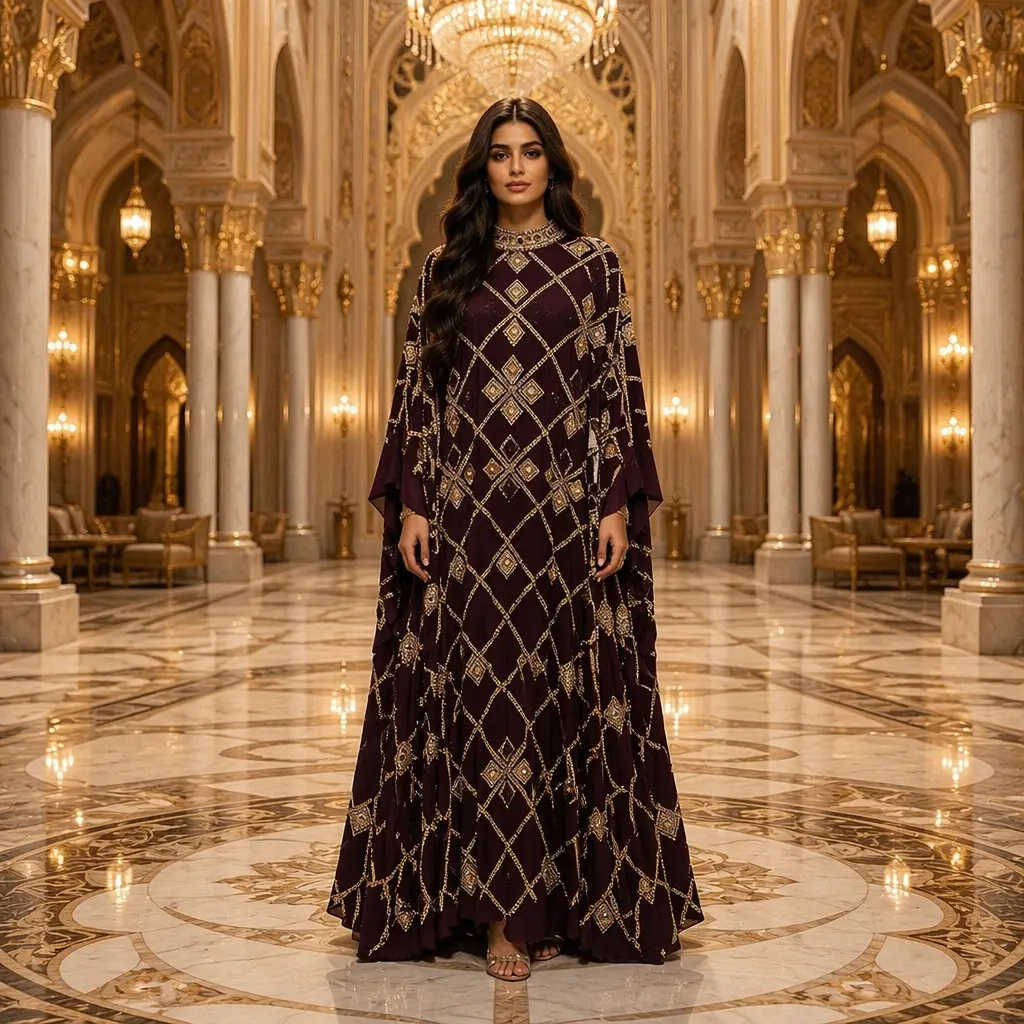 Luxury Embroidered Beaded Abaya | Rhinestone Cape Maxi Dress for Eid & Weddings