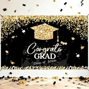 Congrats Grad Class of 2026 Backdrop, 180x110cm Glitter Graduation Party Banner, Graduation Party Decorations, Photo Booth Background for 2026 Graduations
