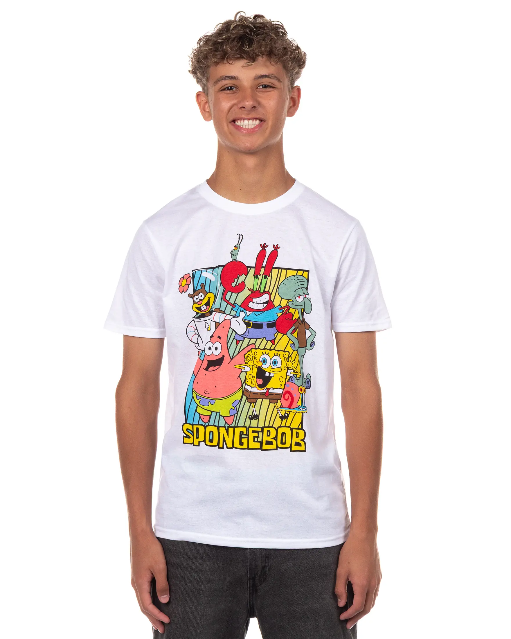 SpongeBob Squarepants Shirt Men's Squidward Patrick Sandy Short Sleeve Graphic Tee, Striped, Fabric, Layer, Menswear