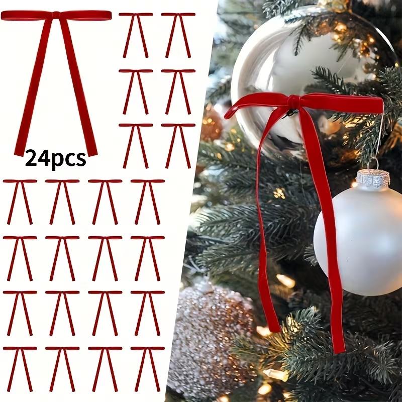 24/48 Pcs Velvet Christmas Tree Bow – 3/8 Inch Width, 5×7 Inch Retro Wreath Bows, Christmas Door Hanging Decor, Perfect for Christmas Party, Holiday Events, Home Decoration & Festive Gatherings**