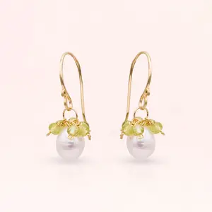 Pearl Earrings with Gemstone Cluster