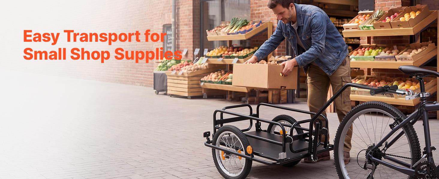 VEVOR Bike Cargo Trailer 88 lbs Load 2-in-1 Pushcart Folding Bicycle Wagon, Heavy-Duty Cart with 16-Inch Wheels, Reflectors, Carbon Steel Frame, Foldable Compact Storage, Fits 22-28 in Bike Wheels