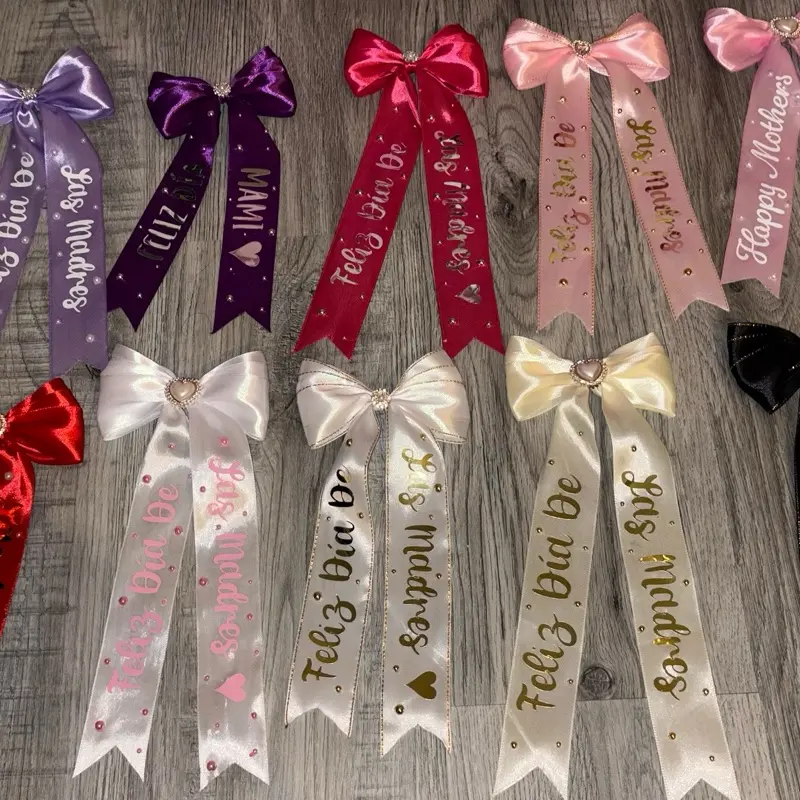 Bows - Colorful Satin Ribbons with "Feliz Dia De Madres" Text for Mother's Day Decorations