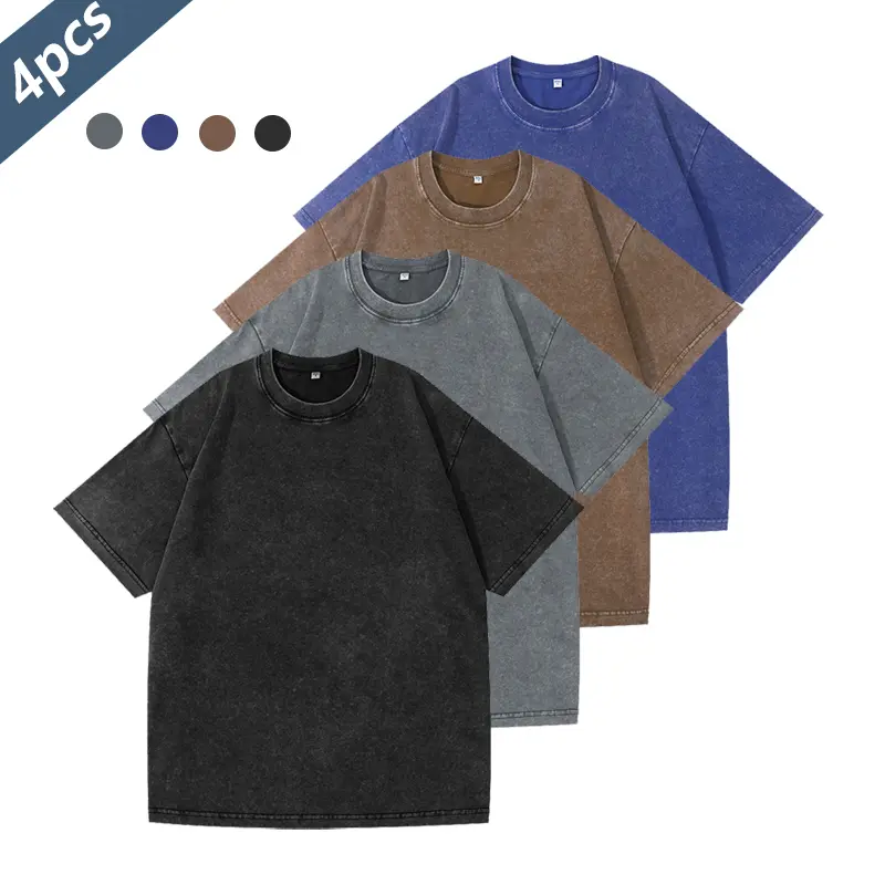 Women's 4-Pack Plain Short-Sleeve T-Shirts - American Retro Washed Style, Loose Cotton, Unisex Streetwear Basic Daily Wear Tops