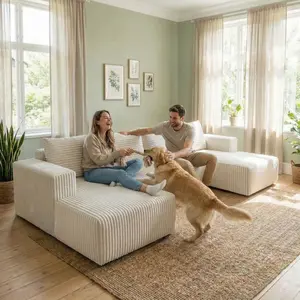 [3 Packs Shipped] Popular132'' U-Shape Oversized Cloud sofa Couch with 6 Soft Pillows No Assembly Needed - Corduroy Modular Sectional Sofa Deep Seat Boneless Upholstered Couches for Living Room Set LU-Shaped