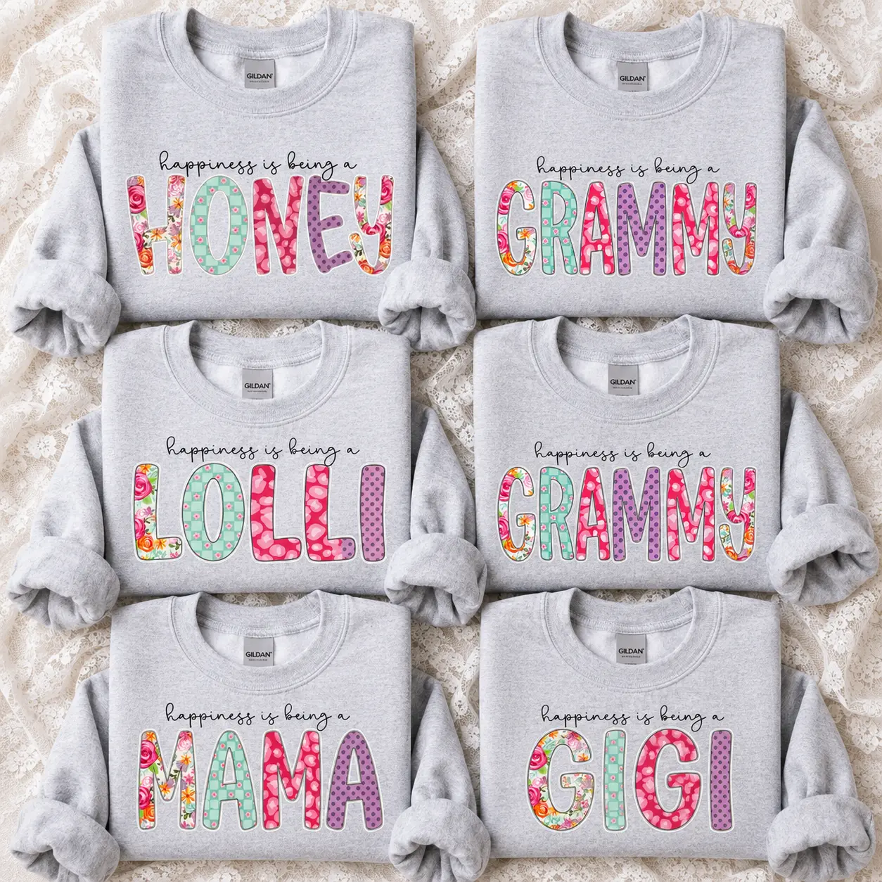 Personalized Grandma Sweatshirt, Happiness Is Being A Honey Grammy Lolli Mama Gigi Floral Crewneck, Cute Gray Grandmother Shirt, Mother’s Day Gift, Birthday Gift for Grandma, New Grandma Family Matching Pullover - JACKSON HOAI STORE