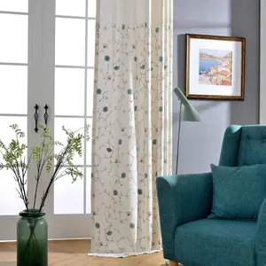 VOGOL Floral Embroidered Elegant Curtains Blue Flowers Pattern 52 x 63 Polyester Fabric Grommet Window Panels for Bedroom & Living Room 2 Panels Machine Washable Semi-Blackout Design