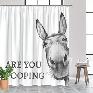 Funny Donkey Shower Curtain |"Are you pooping?" Modern Farm Animal Durable Polyester Fabric Waterproof Shower Curtain bathroom decor