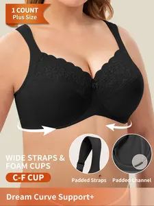 Plus Size Lace Bralette, Full Coverage Support C-F Cups, Wide Padding Straps, Front Closure Bra, Comfortable Fit, Casual Style, All Seasons Wear, Underwear