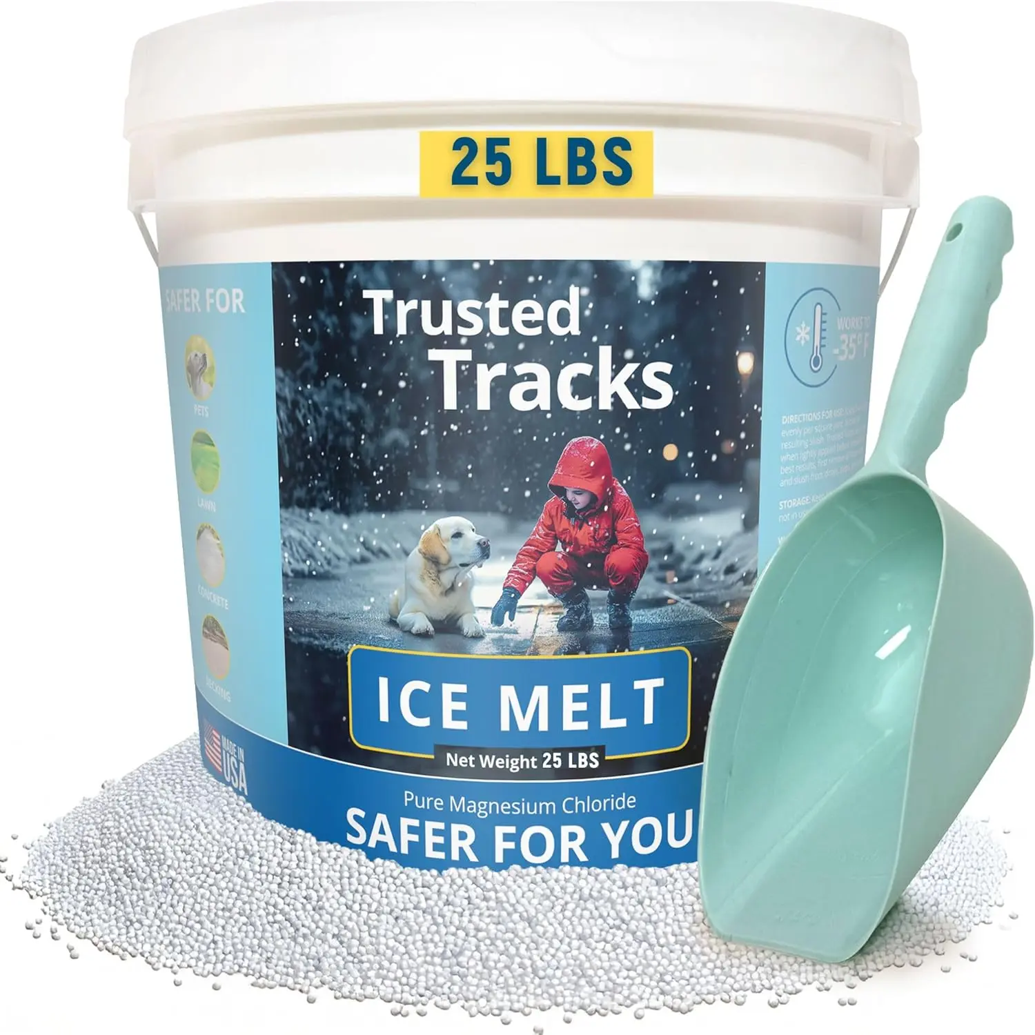 Ice Melt, Pet Safe Ice Melt 25 LBS  Snow Melter, Pure Magnesium Chloride, Safer for Pets, Concrete, Effective to -35 F, 25 lb