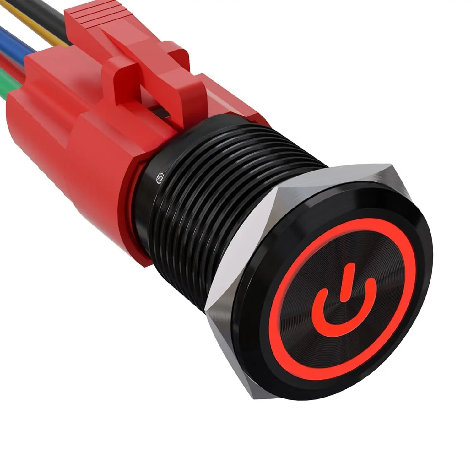 0.63 Inches (16mm) Durable Metal Shell Latching Switch, 12V Only, Red-Black/Black Aluminium Case, 1NO1NC SPDT/Off, 1000000 Cycles Life, with Socket Plug, for Home Improvement Electrical Equipment, Wet or Dusty Environment Use, 0.63''/16Mm, 1,000,000 Cycle