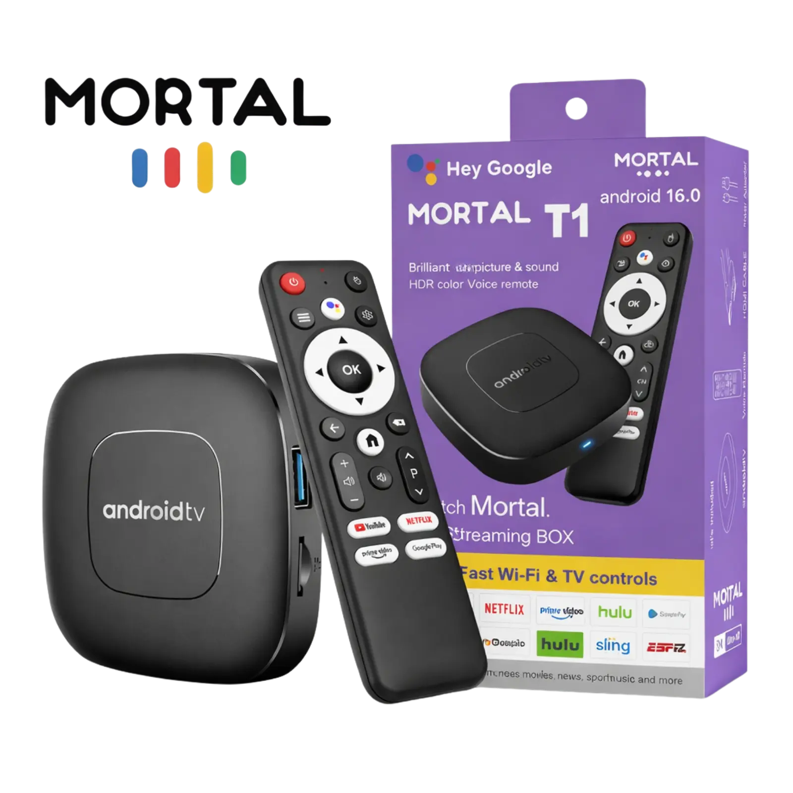 2026 Android 16 Streaming TV Voice Control 2GB/16GB Mortal T1 WiFi