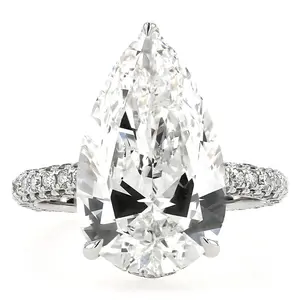 PEAR SOLITARE THREE ROW PAVE RING 7.01CT with Elegant Pear-Shaped lab grown  diamond Gia certified and Dazzling Pave Setting