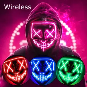 Wireless Neon LED Purge Mask Glow in The Dark Cosplay Horror Mask Halloween Masquerade Party Masks