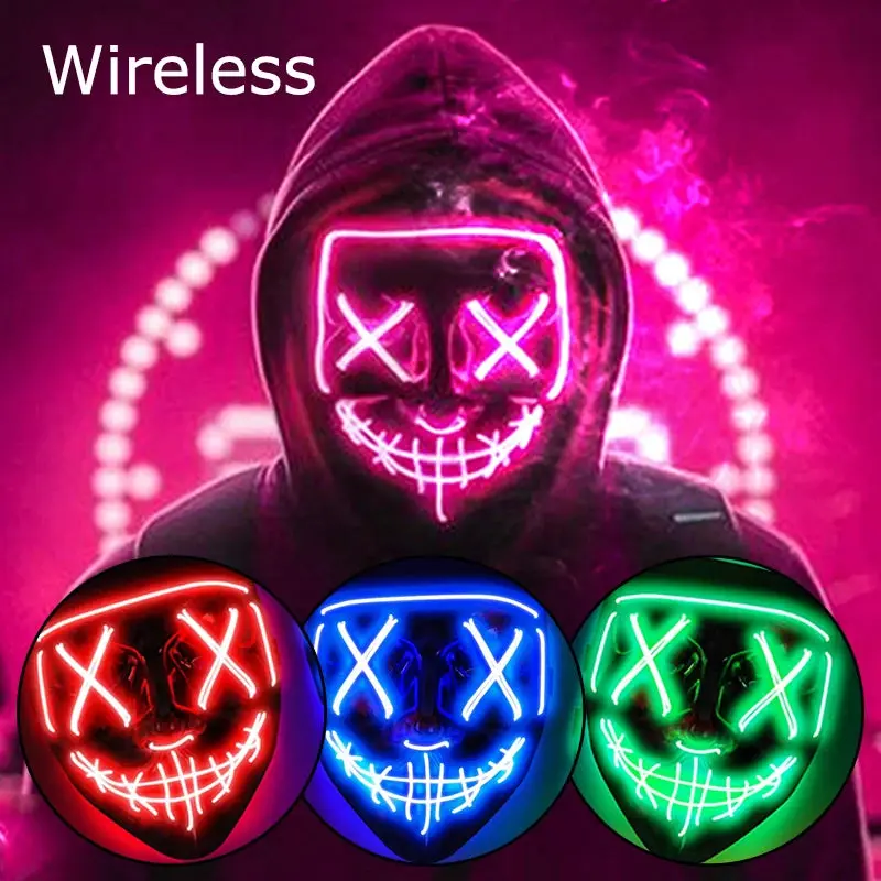 Wireless Neon LED Purge Mask Glow in The Dark Cosplay Horror Mask Halloween Masquerade Party Masks