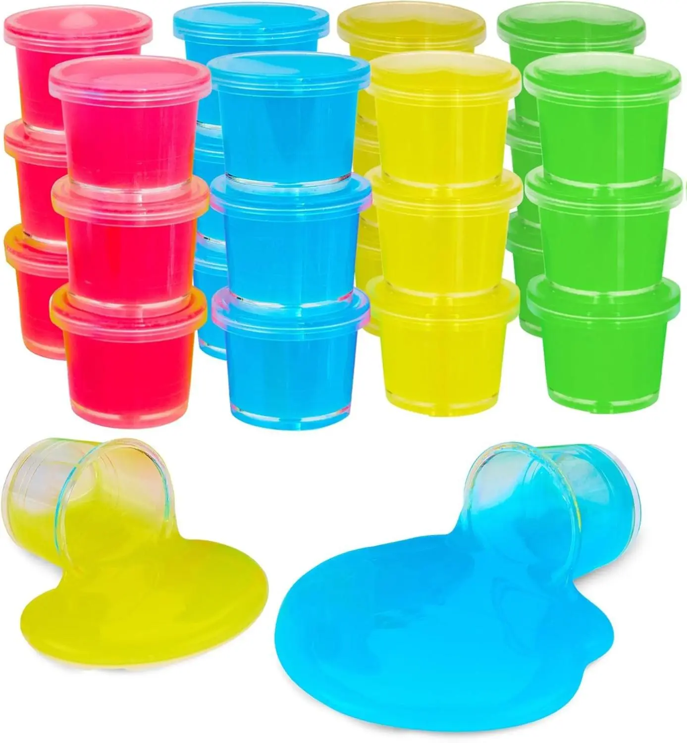Mini Glow in The Dark Slime - 24 Pack - Slime Party Favors Neon Blue, Green, Pink, Yellow Colors - Glowing Slime Kit for Kids - Party Favors, Goody Bag Fillers
