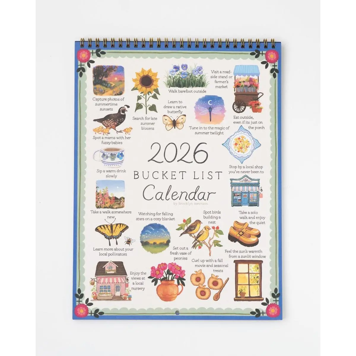 Brooklyn Swenson 2026 Spiral-Bound (Bronze Spiral Bind) 9x24 Size Bucket List Calendar, Uncoated Matte Paper Monthly Budget Planner & Personal Organiser Notebook