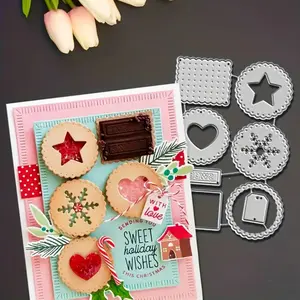 Cookie Shape Metal Cutting Die, Includes Heart Star Snowflake Shapes, Fits Various Cutters, Ideal for Christmas Cards Handmade Decorations, Shaped