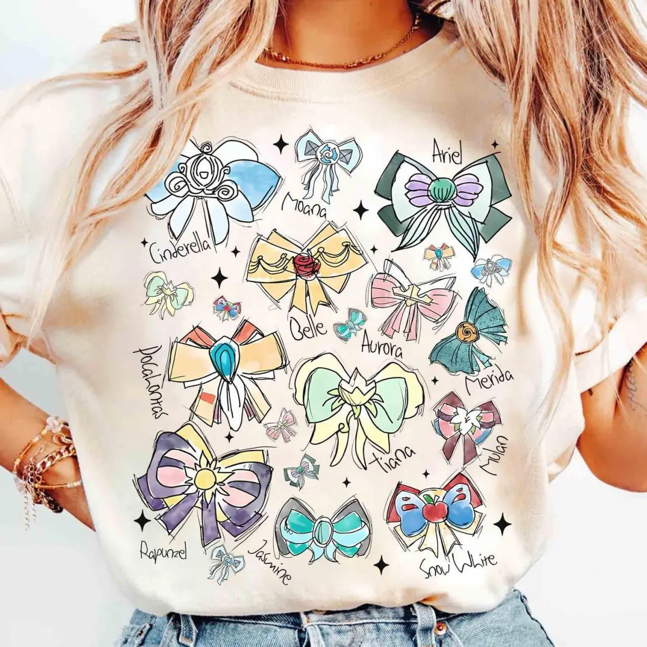 Youth and Adult Watercolor Coquette Bows Princess T-shirt, Aurora Ariel Belle Cinderella Tiana Shirt, Magic Kingdom Girl Trip Tee