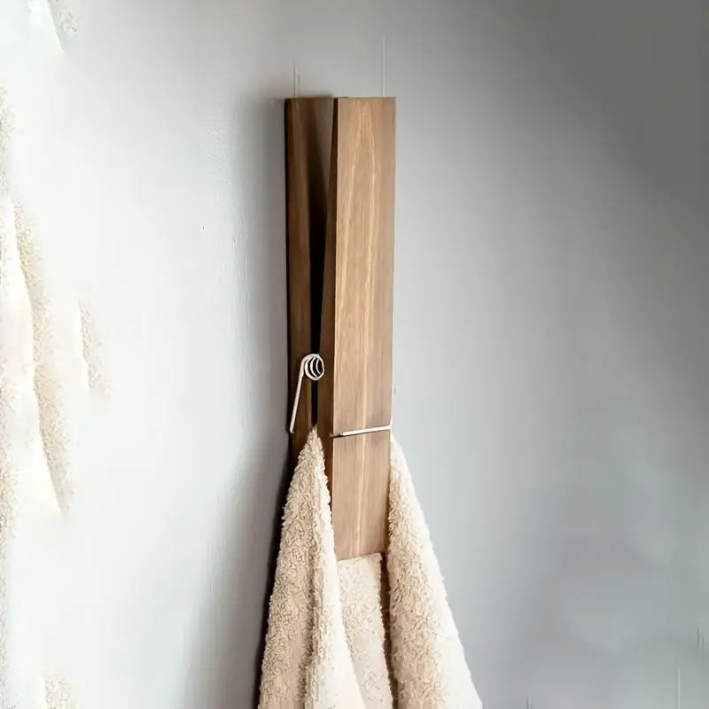 Extra-Large Modern Towel Holder with Hooks, Stylish Wooden Design for Bathroom & Laundry Room, Perfect Farmhouse Wall Decor, Bathroom Hooks for Towels