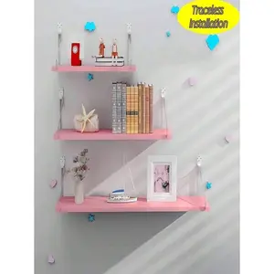 HOMEFURNISHING Floating Shelves, Wall Shelves for Bathroom/Living Room/Bedroom/Kitchen Decor, White Shelves with Invisible Brackets Set of 3