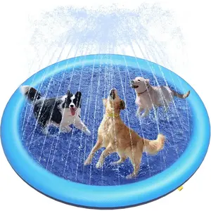 Splash Pad for Dogs & Kids - Anti-Slip Dog Pool for Large Dogs, 0.58 mm Thickened Durable Outdoor Water Play Mat, Summer Sprinkler Toy for Backyard (67in, Blue) outdoorfun