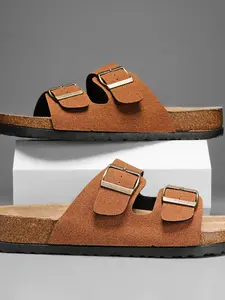 Neutral Style Cork Sole Sandals, Adjustable Buckle, 3 Color Options, Unisex Casual Lazy Flip Flops, Premium Faux Cowhide Suede Upper, Wood, Summer
