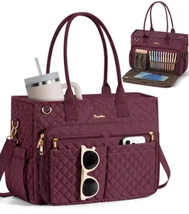 Bagstellar Teacher Tote Bag for Women,15.6 inch Laptop Work Tote Bags Nurse Bible with Large Cup Holder&Insulated Pocket, Waterproof Quilted Utility,Multiple Pockets,Shoulder Crossbody Organiser for Teacher's Day,Nurse's Day,Daily,Travel,School College