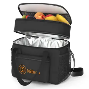 Lunch Bag & Lunch Box for Men Women Double Deck - Leakproof Insulated Soft Large Adult Insulated Lunch Bag, Holds Anything Insulated Bag, Tote (Black,15L) fit  fresh large Multi functional lunch bag