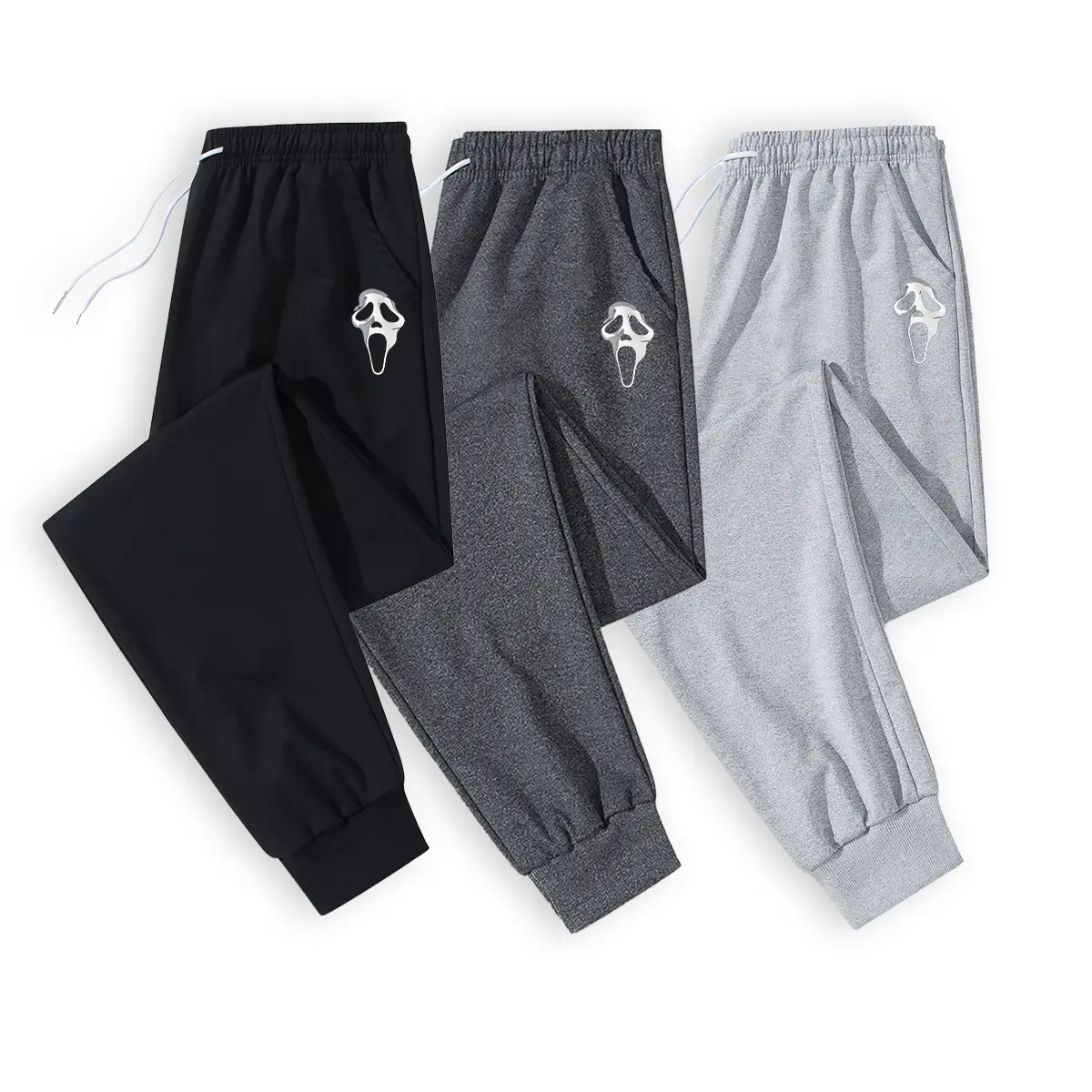 Men's Fitted Scream Mask Graphic Joggers - Casual Relaxed Tapered Fit Pants, Cozy Plush Fabric, Reinforced Stitching, Menswear Bottoms, Workout Jogger, Mens Clothing, Jogging, Cozy Men's Pants, Everyday Jogger Pant