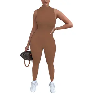 Women's Seamless High Neck Sleeveless Bodysuit | Tummy Control Workout Jumpsuit