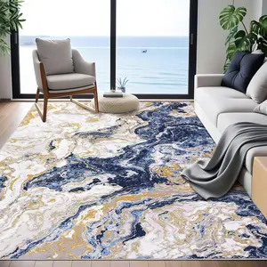 Washable Rug Modern Marble Rug,Ultra-Thin Abstract Area Rug for Living Room with Non Slip, Boho Marble Pattern Area Rug for Kitchen Home Office