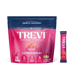 Trevi Sugar Free Raspberry Electrolyte Drink Mix – 28 or 8 Stick Packs | 0g Sugar, Non-GMO, with 7 Vitamins & Minerals, 6 Electrolytes, Energy Hydration Drink Mix, Made in USA