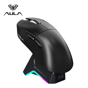 AULA SC610PRO lightweight three-mode wireless mouse, Ergonomic gaming mouse, six-speed DPI adjustable, 500mAh battery capacity, RGB magnetic charging base, compatible with notebook/PC/mobile devices, e-sports and daily office use