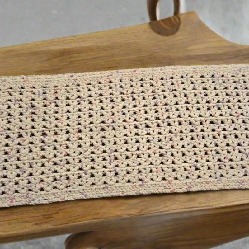 Handmade 100% Cotton Yarn Crochet Mesh Rectangle Table Runner - Artisan Quality, 58in × 9in Generous Size, Non-Customised, Machine Washable, Modern Rustic Kitchen Linen, Housewarming Gift Household Textile
