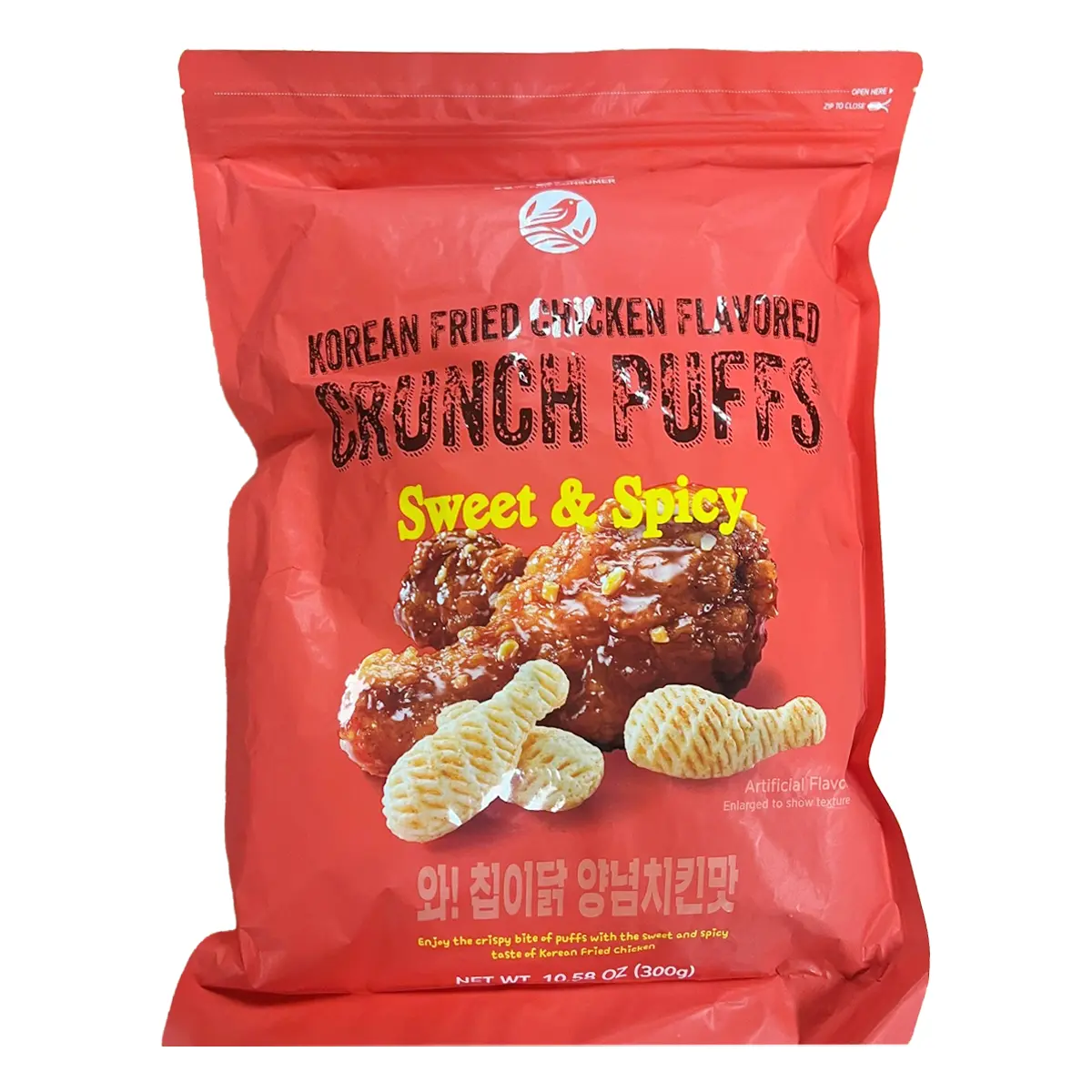 Korean Fried Chicken Flavored Crunchy Spicy Pellet Snack - Sweet & Spicy, Family Size, Puffed Crisps, 10.58 oz (300 g), Crunchy Spicy Snack