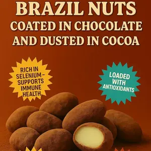 Brazil nuts coated in chocolate and dusted in cocoa – 1 pound – hand made fresh to order!