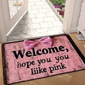 A Non-Slip Welcome Mat Pink Door Mat Featuring The Text 'Welcome Hope You Like Pink' Made of Flannel Material with a Thick Texture Suitable for Home Office Bathroom