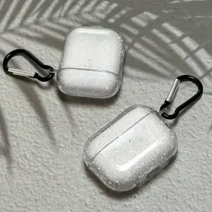 Glitter Transparent Earphone Case with Keychain, Durable Plastic Protective Cover for AirPods 1/2 & New 3rd Gen 4th Gen, Sleek, Shockproof Design Ideal for Men & Women, Audio, Protection, Earbuds, Headphone Accessories