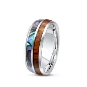 Tungsten Ring with Koa Wood and Abalone •8.00 mm Ring band •Gift for special occasion •Men Wedding Bands