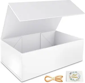 White Gift Box, 12X6X4'' Gift Boxes for Presents with Lids Magnetic Closure Rectangle Collapsible for Bridesmaid Proposal Box, Wedding, Christmas, Halloween, Birthday Gift Packging RYDDOY