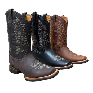 Men's Western Rodeo Cowboy Genuine Leather Boots Square Toe Est.387