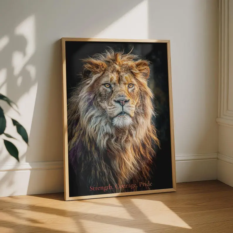 [Sale off up to 55%][Free Ship] Lion Portrait Poster, Strength Courage Pride, Wild Animal Wall Art, Dark Dramatic Print