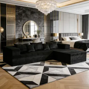 Compressed Sofa, 105.9-inch Modular Sectional Sofa, Extra Large L-shaped Corner Sofa, Deep Seat Design, Frameless Sofa, Chaise Lounge, Sofa Bed, Suitable for Living Room and Bedroom - No Assembly Required, Black