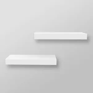 White Set of 2 16" Wood Ledge Wall Shelf Clean-lined frames give them a modern look Each ledge mounts with ease using metal keyhole hangers