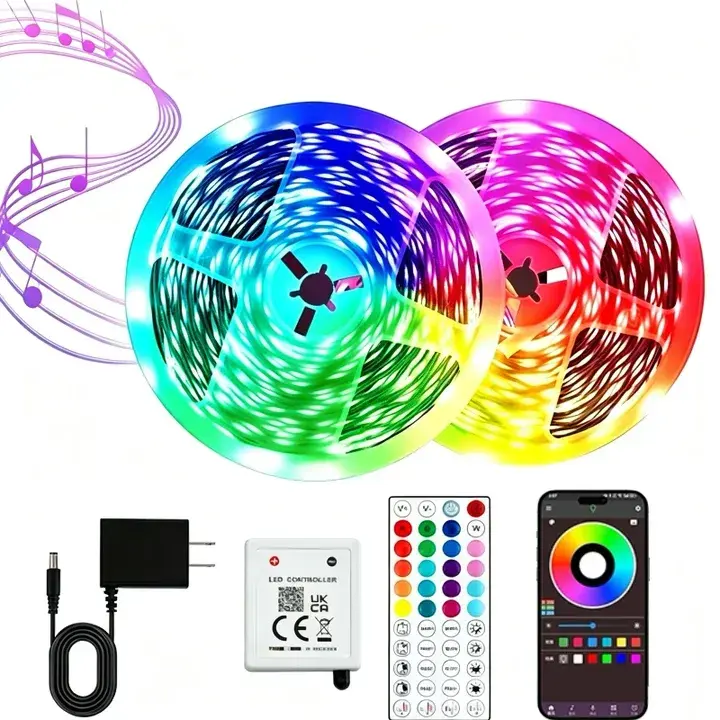 100FT Smart led lights RGB led light bedroom with 44 Keys IR Remote, App Control, Music Sync, Timer & Dimmable Brightness,Flexible adhesive design for bedroom & gaming room. Perfect ideal present for family, led lights bedroom
