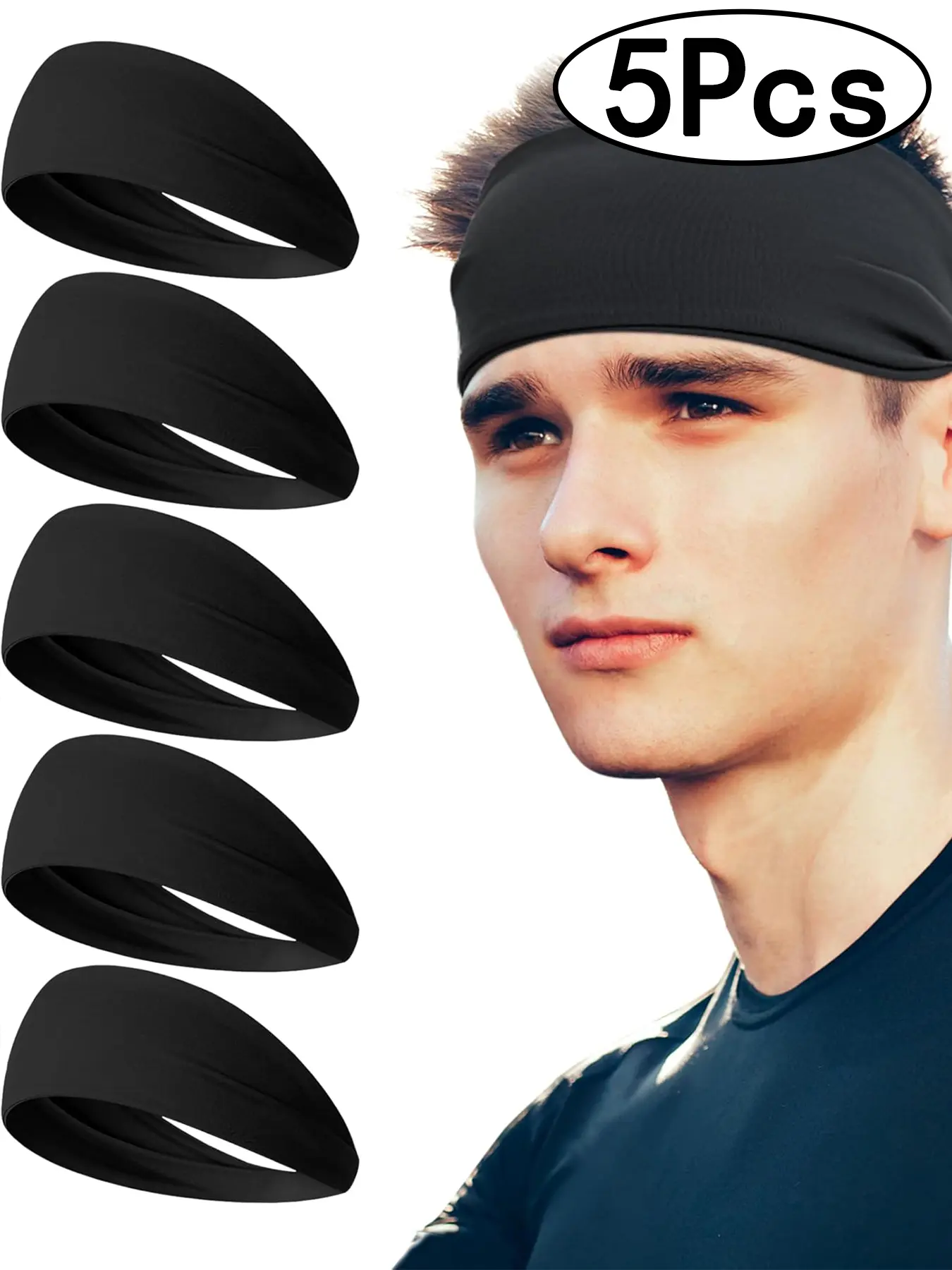 5 Pcs Unisex Running Headbands, Quick-Dry Wide Sweat-Absorbent Sports Sweatband for All-Season Use, Stretchy Headbands